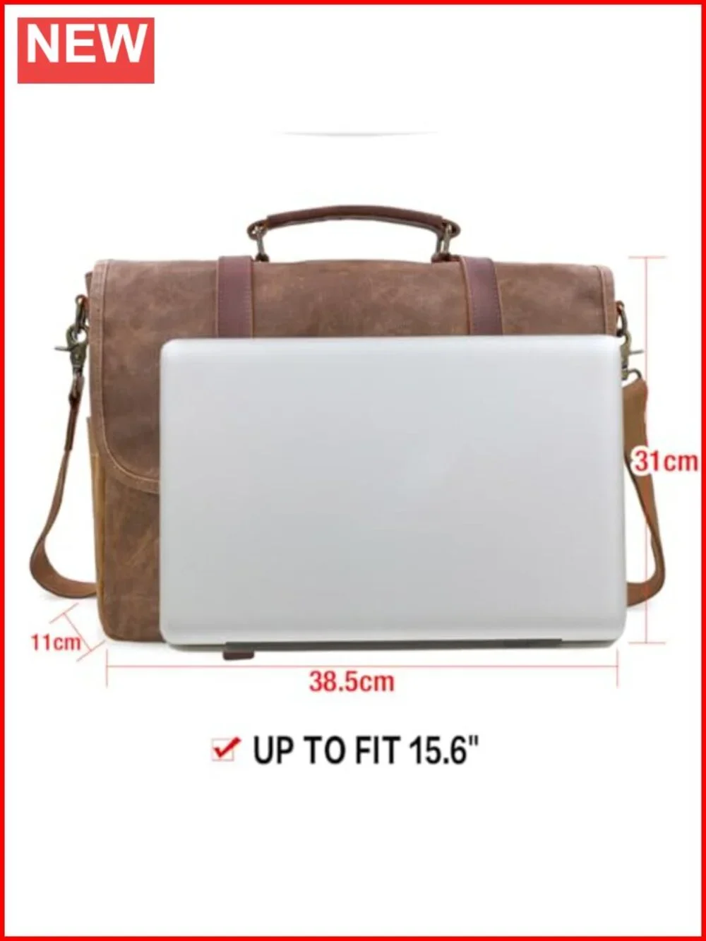 Vintage Leather Waxed Canvas Messenger Bag 15.6